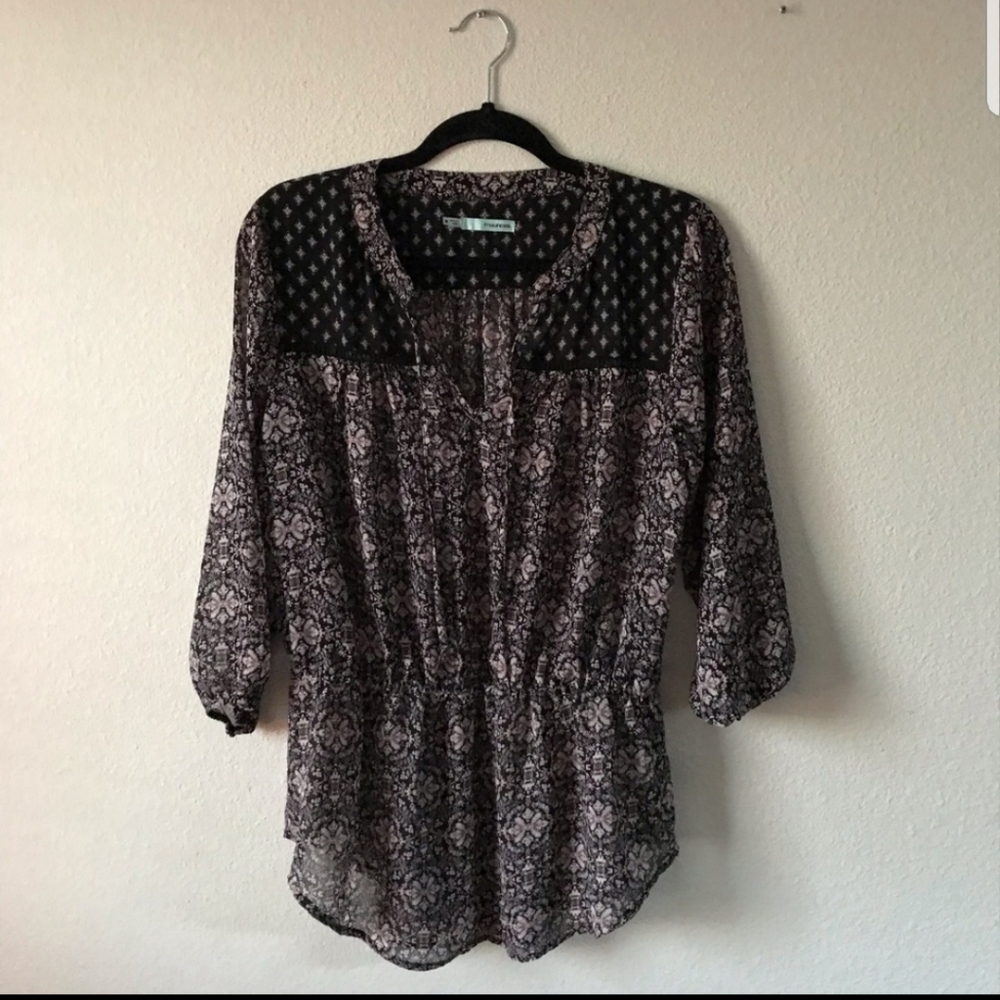 Maurices 3/4 Sleeve Art Deco Chiffon Top